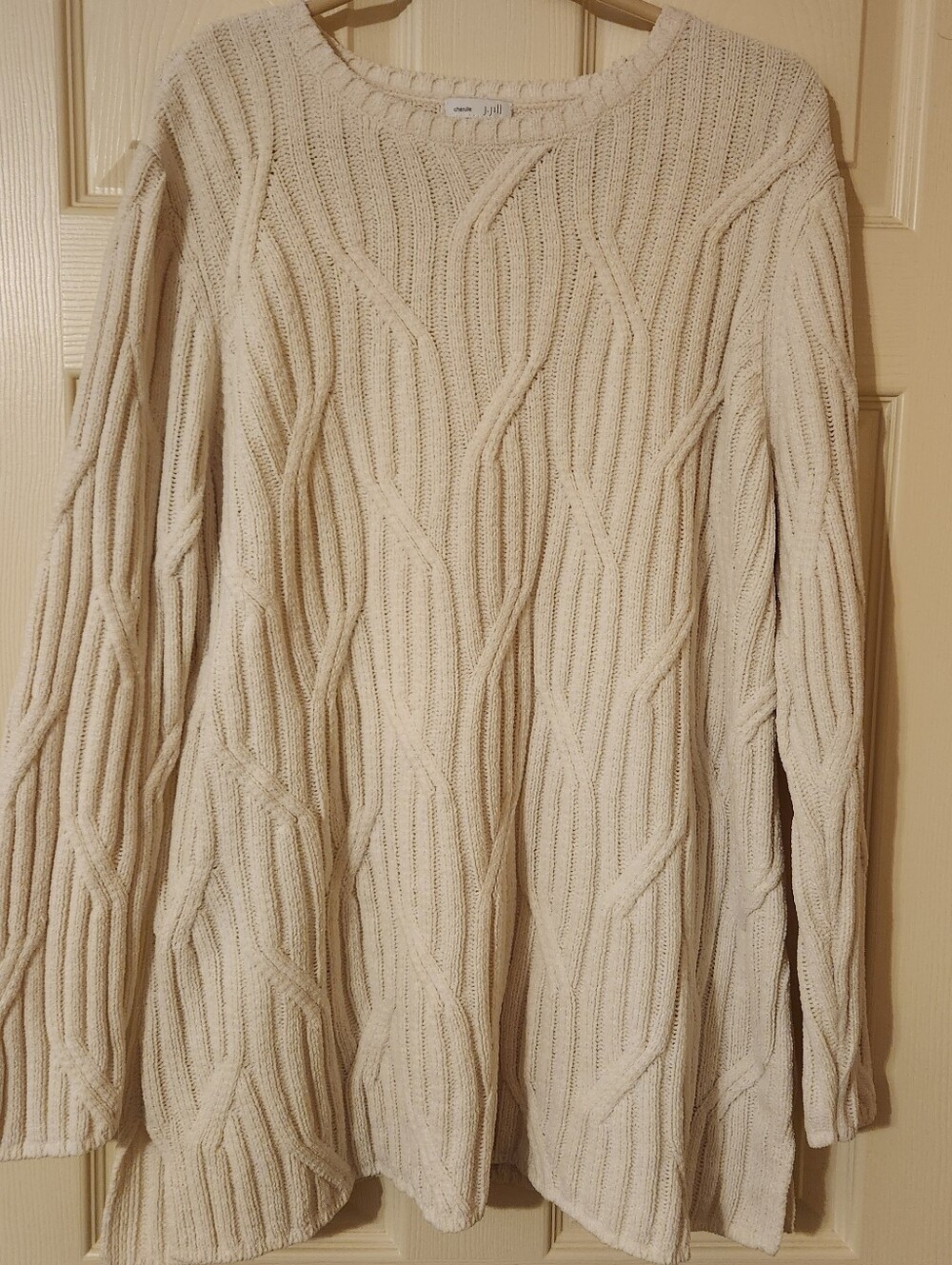 J. Jill Chenille Round Neck Pullover Sweater Women Size L Ivory Minimalist  Cozy